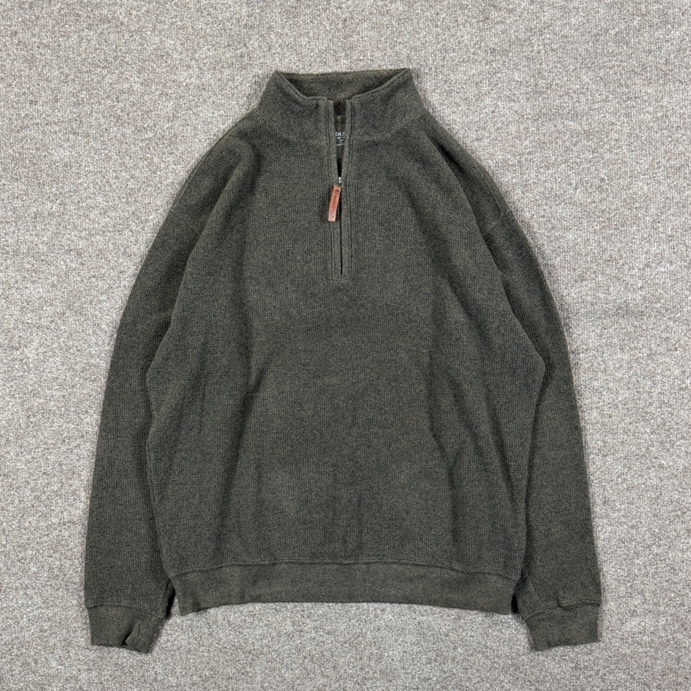 Woolrich Brown 1/4 Zip Knit Pullover Sweater Mens L Preppy High Neck 100% Cotton